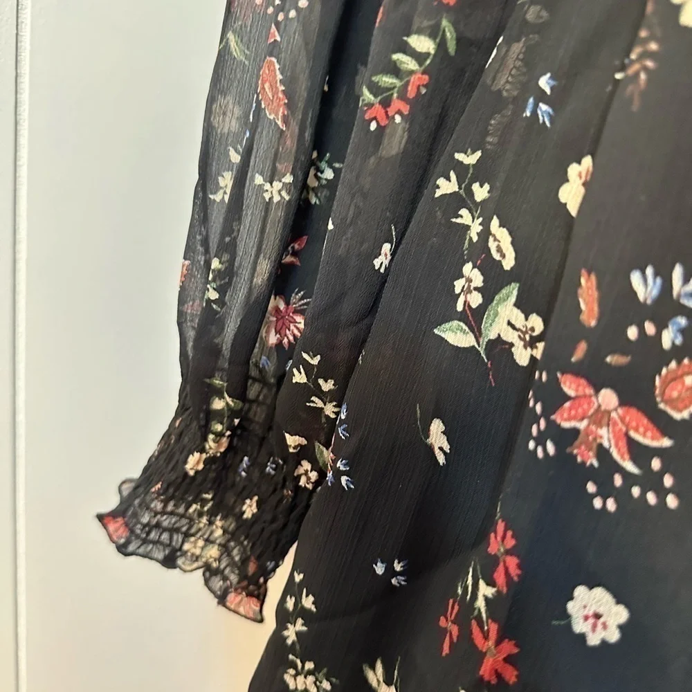 Sanctuary Smocked Black Floral Midi Dress, Women’s Size Small